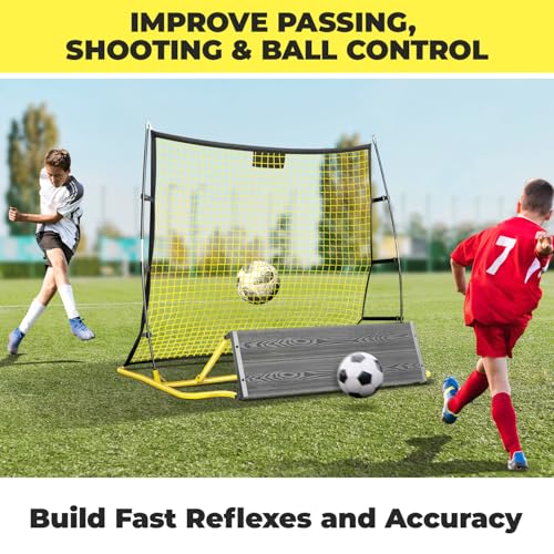 PLAYAPUT 2 in 1 Soccer Rebounder Net & Board, Dual-Sided Rebounder for Solo/Team Practice, High-Bounce Soccer Bounce Back Net for Passing,Volley, Football Trainer Net with Board Wall for All Players