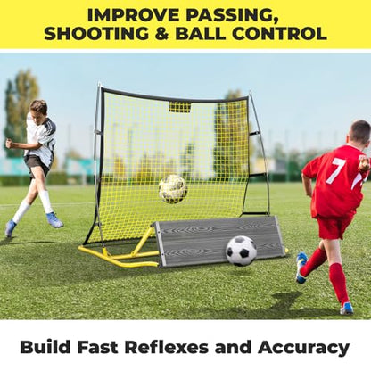 PLAYAPUT 2 in 1 Soccer Rebounder Net & Board, Dual-Sided Rebounder for Solo/Team Practice, High-Bounce Soccer Bounce Back Net for Passing,Volley, Football Trainer Net with Board Wall for All Players