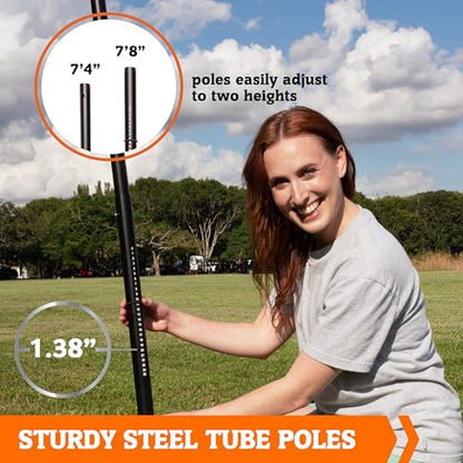 Hall of Games Outdoor Volleyball Net and Carrying Bag Set with Adjustable Steel Poles and Official Size Volleyball Perfect for Parties