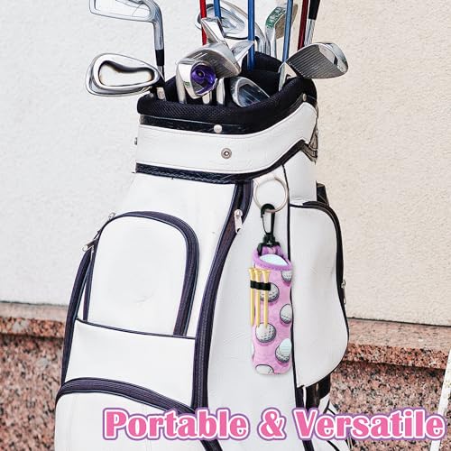 Golf Tee Pouch Bags - 4-Packs Pink Golf Ball Tee Carry Holder Bags Set with Clip Hooks Mother's Day for Women Girls Birthday Portable Golfer Club Accessories