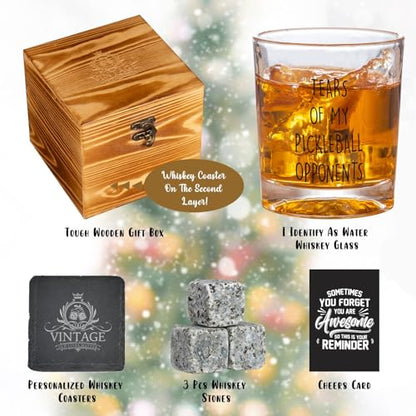 Tears of My Pickleball Opponents Whiskey Glass - Funny Whiskey Gifts for Men, Funny White Elephant Pickleball Gifts Gag Gift Ideas for Men, Christmas Bourbon Glass for Brother Dad Uncle Friends