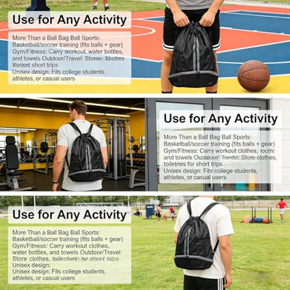 Outdoor Men Football Basketball Bag Gym Swimming Drawstring Bags Women Waterproof Oxford Backpack (Black) - color: Black