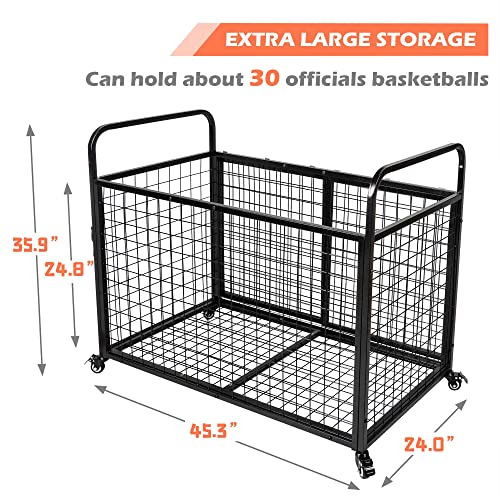 heodmaem Ball Cart Storage for Garage Compatible with Optional Divider, Extra Large Basketball Cage Bin for Indoor Outdoor, Heavy Duty Sports Equipment Organizer for Gym, School,Club