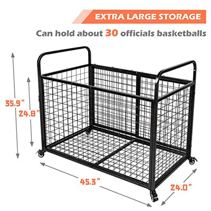 heodmaem Ball Cart Storage for Garage Compatible with Optional Divider, Extra Large Basketball Cage Bin for Indoor Outdoor, Heavy Duty Sports Equipment Organizer for Gym, School,Club