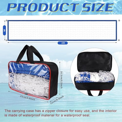 Adjustable Pool Volleyball Net Replacement, 15x3 ft Length Portable Volleyball Net with Carry Bag, for Outdoor Backyard Swimming Pool and Beach Use