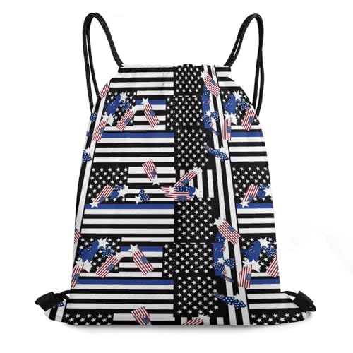 Swim Drawstring Bag Waterproof Sports Backpack for Beach Gym Training Gear Storage Lightweight Unisex Sackpack, Us American Thin Blue Line Flag Bags - color: Picture (375)