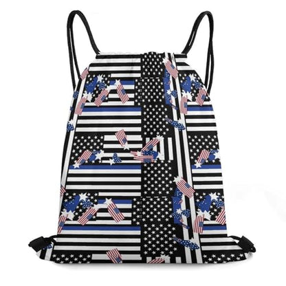 Swim Drawstring Bag Waterproof Sports Backpack for Beach Gym Training Gear Storage Lightweight Unisex Sackpack, Us American Thin Blue Line Flag Bags - color: Picture (375)