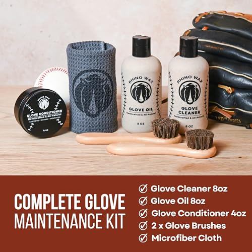 Rhino Wax - Baseball Glove Conditioner Kits - Clean, Condition, and Maintain Your Baseball Glove with one of Our 3 Maintenance Kits - Protect Your Mitts - Proudly Made in USA (Not China) - size: Complete Kit - 6 Pack