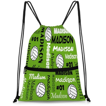Custom Volleyball Style Drawstring Bag, Personalized Sports Ball Backpack Drawstring Sack Cinch Bags for Team Gift Party Favors, Light Green - color: Light Blue