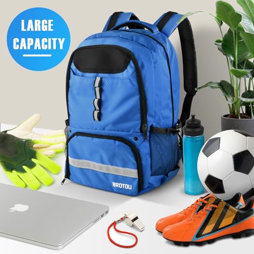 BROTOU Soccer Backpack Sports Bag with Ball Holder and Shoe Compartment for Football Basketball Volleyball Rugby - color: Light Blue