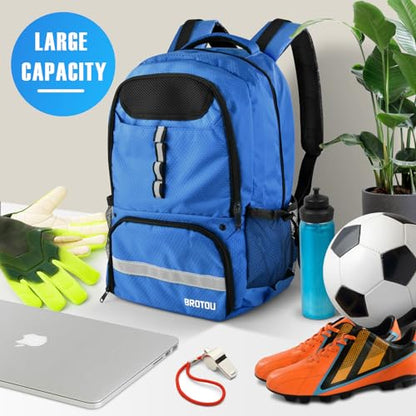 BROTOU Soccer Backpack Sports Bag with Ball Holder and Shoe Compartment for Football Basketball Volleyball Rugby - color: Light Blue
