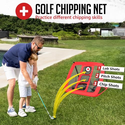 ZEALFEEL Golf Net, 10x7ft Practice Net with Chipping Net, Foldable Mat, Silk Target, 8 Tees, 6 Balls, Carry Bag, Golf Hiting Nets for Backyard Driving Chipping Indoor Outdoor Use