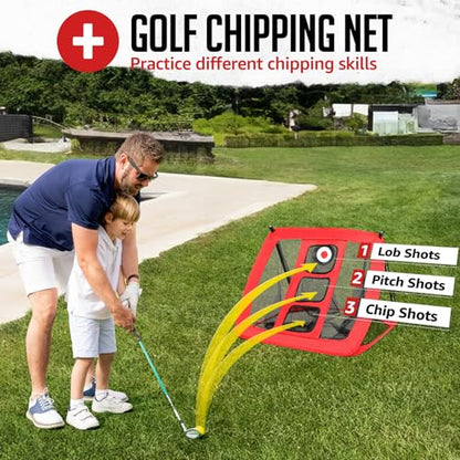 ZEALFEEL Golf Net, 10x7ft Practice Net with Chipping Net, Foldable Mat, Silk Target, 8 Tees, 6 Balls, Carry Bag, Golf Hiting Nets for Backyard Driving Chipping Indoor Outdoor Use