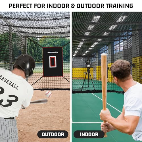 Storgem Baseball Batting Cage Net, Frame Not Include, Baseball and Softball Cage Netting with Door, Target Cloth, Heavy Duty Enclosed Hitting Cage Net for Backyard and Indoor