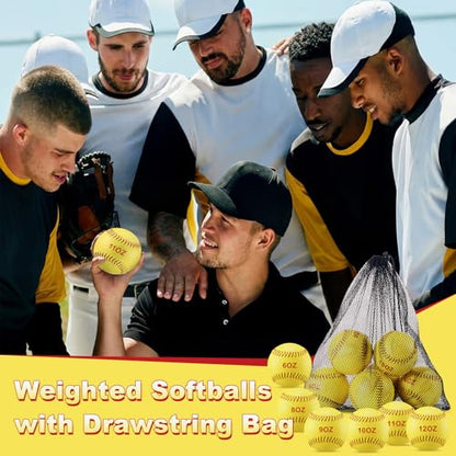 Jenaai 6 Pcs Weighted Training Baseballs Bulk 6oz to 12oz Weighted Softballs with Drawstring Bag for Hitting, Pitching Practice Strength Development