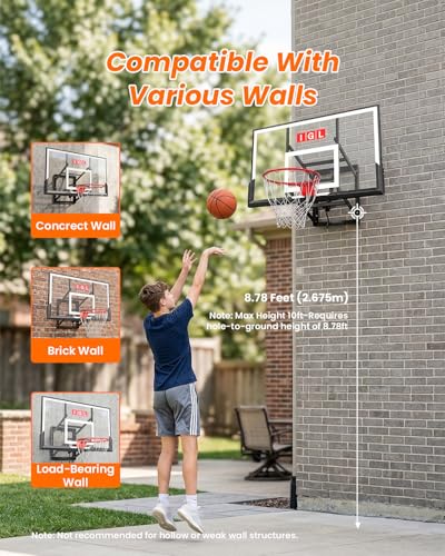 IGL In ground Basketball Hoops Outdoor, 10ft Height Adjustable Basketball Goal In ground with Shatterproof Backboard and Pro-Style Rim - size: 54 inch Backboard - Wall Mount