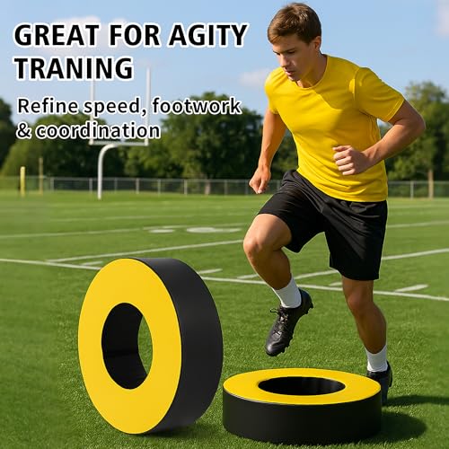 Tackle Wheel and Round Cushion Pad – Durable PU Leather Tackle Dummy with High-Density Foam & Side Strap for Football Youth, Adult Training, Agility & Contact Practice