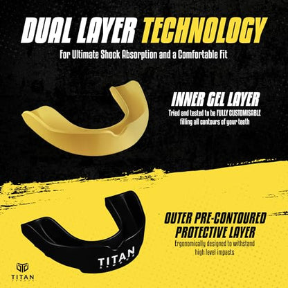 Titan Armour® Mouth Guard Boxing | Premium Dual-Layer | Case Included | Adult & Youth Custom-Fit Mouthpiece | Boil & Bite Mouthguard for Men: Football, MMA, Hockey, Lacrosse, BJJ, Basketball - color: Gold, size: Adult Age 11+