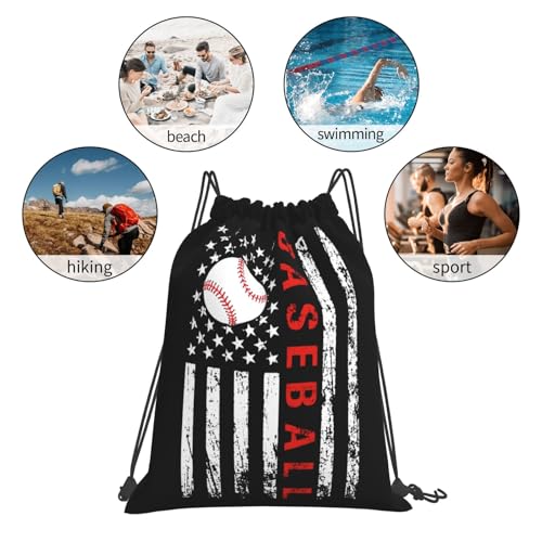 American Baseball Flag Unisex Drawstring Backpack Bag Sport Gym Travel Swim Sackpack - color: American Baseball Flag3