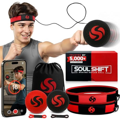 Soul Shift - Boxing Reflex Ball – Dual Competition Set | 2 Adjustable Headbands + 2 Training Balls + App Included | Speed, Agility & Hand-Eye Coordination for Adults & Kids | MMA Training Equipment