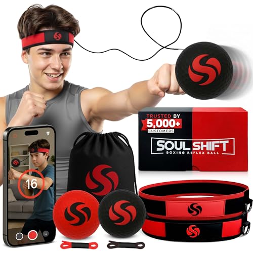 Soul Shift - Boxing Reflex Ball – Dual Competition Set | 2 Adjustable Headbands + 2 Training Balls + App Included | Speed, Agility & Hand-Eye Coordination for Adults & Kids | MMA Training Equipment