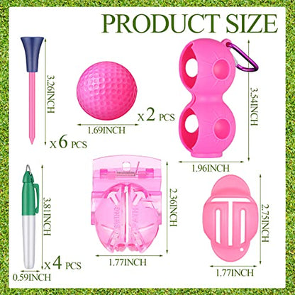 18 Pcs Pink Golf Accessories Kit Include Golf Ball Marker Balls Holder Club Groove Cleaner Brush Divot Repair Plastic Tees Towel with Clip Gift Set for Women