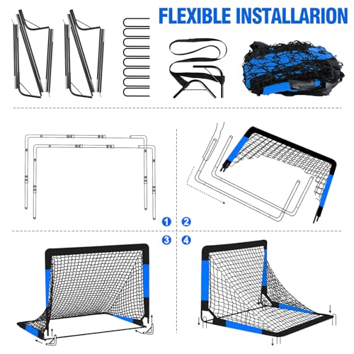 Kids Soccer Goal for Backyard Set - 2 Set of 7X5 / 6X4 ft Toddler Soccer Nets Training Equipment, Soccer Ball, Pop Up Portable Soccer Set for Kids and Youth Games and Training Goals Ages 3-16 Gift - color: 4.Black Blue, style: 6' x 4'
