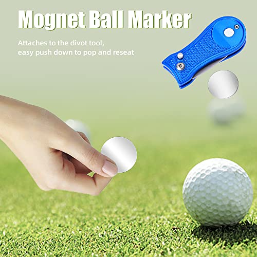 Mile High Life Golf Divot Repair Tool, All Metal Foldable Divot Tool with Pop-up Button & Magnetic Ball Marker - color: Blue Bone