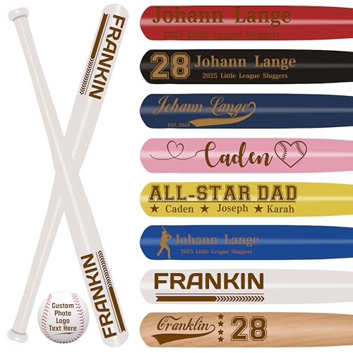 Personalized Mini Baseball Bat 18″Custom Wooden Bat Engraved Name Logo Number Customized Mini Bats for Tee Ball Small Training Baseball Gifts for Teams, Little League, Players,Games - color: White