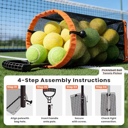 Rolling Tennis Ball Hopper with Wheels - Pickleball Picker Upper and Tennis Ball Basket - Adjustable Tennis Ball Picker and Pickleball Hopper - Portable Wheeled Ball Collector for Courts