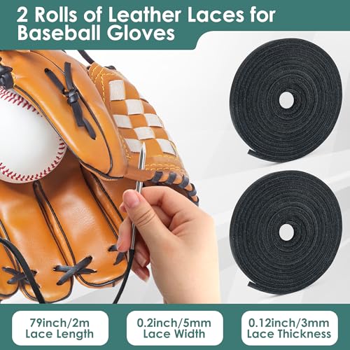 Coitak Baseball Glove Lace Kit, Baseball Glove Repair Lacing Kit Include 2 Leather Laces 78.74 inch 10 Lace Locks 9 Glove Lacing Needles with Needle Bag