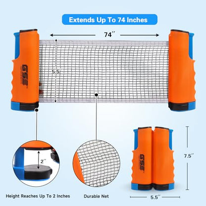 GSE Games & Sports Expert Adjustable Retractable Ping Pong Net Set & Post. Professional Table Tennis Rackets and Balls, Net with Posts and Storage Bag - Pingpong Paddle and Game Table Accessories. | Adjustable, Retractable, Post, Professional, Rackets, Ba