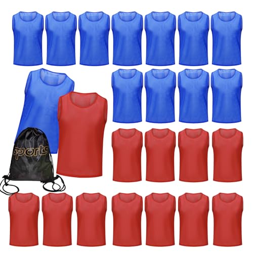 12/24/48PCS Pinnies Youth Team Pennies for Sports Kids and Scrimmage Vests for Soccer Basketball Jersey Practice - color: Red+blue-24, size: L(For Adults)
