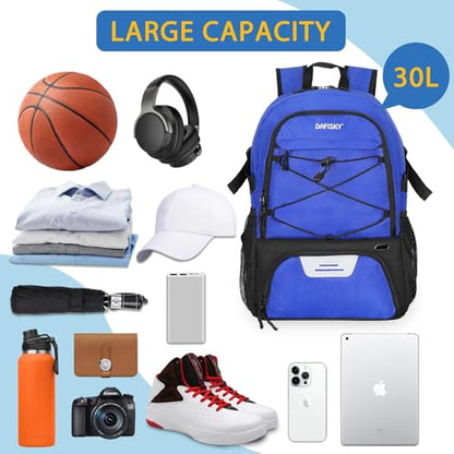 DAFISKY Basketball Backpack, Basketball Bag with Ball Holder Shoes Compartment, Sports Equipment Bag for Soccer Ball, Volleyball - color: Blue