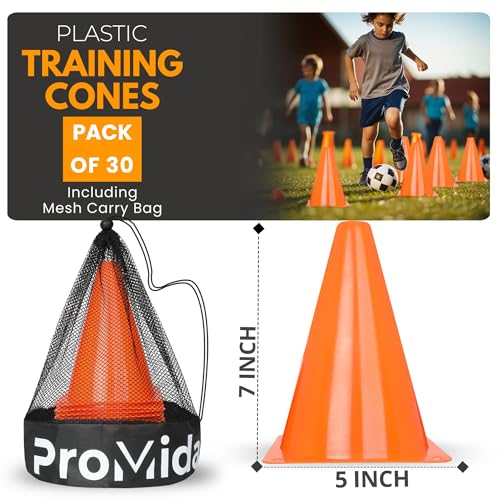 7 Inch (12/30 PCs) Soccer Cones for Training Kids with Mesh Bag - Small Traffic Cones for Sports Training - Flexible Conos for Soccer Practice, Basketball & Football Drills Equipment - style: Orange - 30 Pack