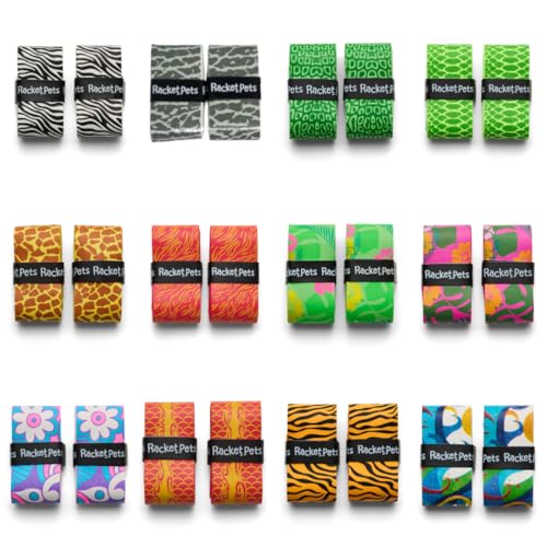 Racket Pets Kids Tennis Racket Overgrip, Animal Print Non-Slip Tennis Grip Tape for Junior Rackets, Fun Patterned Replacement Grip for Children’s Racquets, 2 Pack - color: Paradise - Green