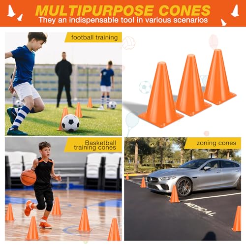 24pcs Cones 9 Inch Soccer Cones and Plastic Traffic Cones, Durable Cones for Sports Training, Ideal for Soccer, Basketball, Football, Skating, and Agility Drills Practice