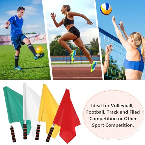 4Pcs Soccer Referee Flags, High Visibility Linesman Signal Flags with Stainless Steel Pole and Sponge Handle, for Soccer Volleyball Basketball Football Sports Competition Training, Referee Kit 4pcs
