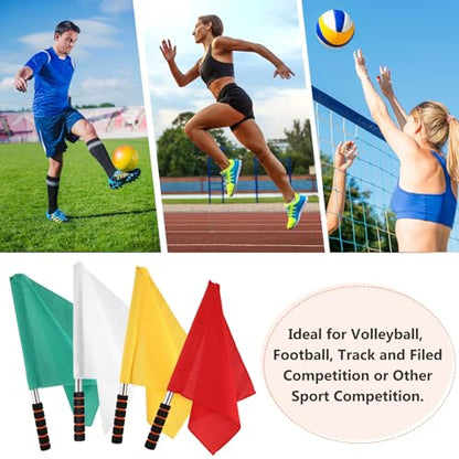 4Pcs Soccer Referee Flags, High Visibility Linesman Signal Flags with Stainless Steel Pole and Sponge Handle, for Soccer Volleyball Basketball Football Sports Competition Training, Referee Kit 4pcs
