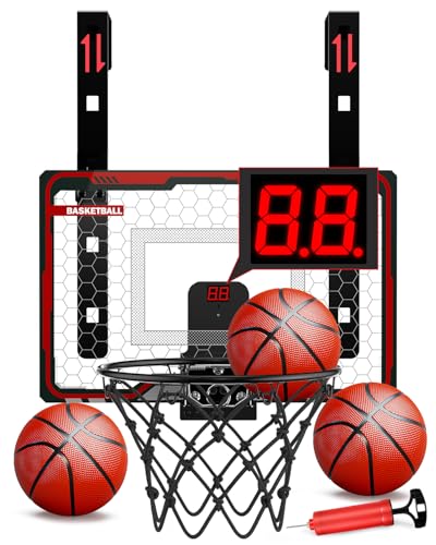 HopeRock Indoor Basketball Hoop for Kids, Over The Door Mini Basketball Hoops, with LED Light, Scoreboard, Birthday Toys Gifts for 5 6 7 8 9 10 11 12+ Year Old Boys