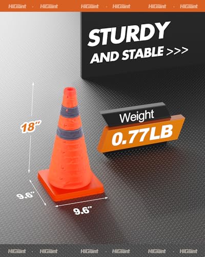 HiGiant [4 Pack] Collapsible Traffic Safety Cones 18 Inch, Orange Pop-up Cones with Reflective Collar, Caution Cones for Road Driving Practice and Parking Lot - size: 18inch