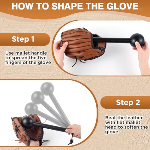 Hollowfly Baseball & Softball Glove Mallet-12 Inch Wooden Hammer with Leather Rope, Durable Glove Pocket Break-in Tool