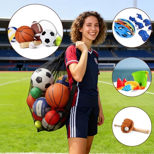 Extra Large Sports Ball Bag 30 x 40 Inches Mesh Soccer Basketball Bags Large Mesh Pouch with Adjustable Shoulder Strap for Football Volleyball Gym Sports Equipment (4 Pcs)