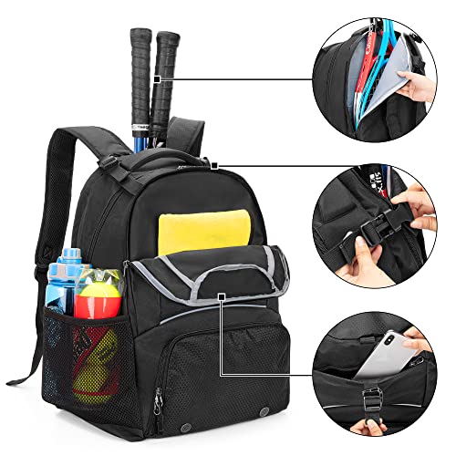 Tennis Backpack for 2 Rackets, Tennis Bag with Separate Ventilated Shoe Space for Tennis/Pickleball/Badminton/Squash Racquet and Accessories