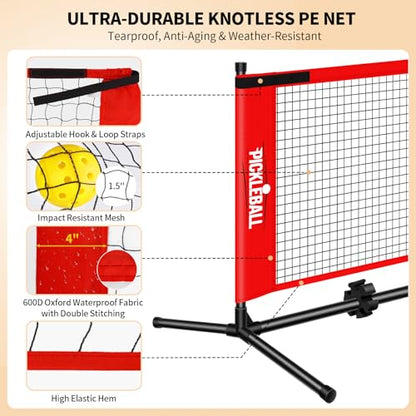 Portable Mini Pickleball Net with 2 Nets, 5ft & 10ft Small Pickleball Net for Indoor and Outdoor Training with Heavy Duty Structure, Durable Net, Carry Bag and Chalks