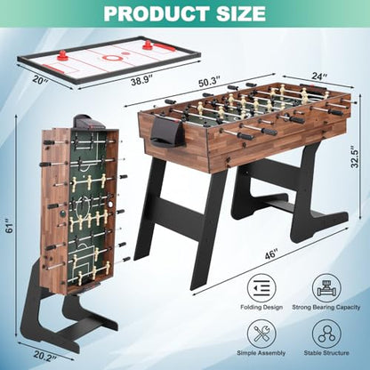 RAYKEEP Foldable Multi Game Table, 4-in-1 Combo Game Table Set with Ping Pong, Hockey, Pool Billiards and Foosball for Adults, Home, Game Room, Friends & Family - color: Dark Wood Grain