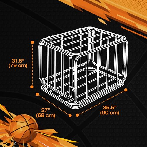 Houseables Ball Cart, Ball Storage, Basketball Cart, Basketball Storage Bin, Sports Equipment Organizer, Holder Cage with Wheels, Volleyball, Gym, Recess, Soccer, Playground, PE, Large Metal Basket