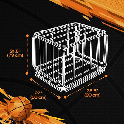 Houseables Ball Cart, Ball Storage, Basketball Cart, Basketball Storage Bin, Sports Equipment Organizer, Holder Cage with Wheels, Volleyball, Gym, Recess, Soccer, Playground, PE, Large Metal Basket