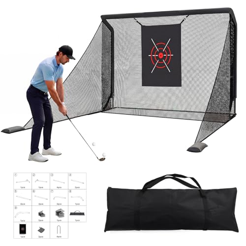 10x7 ft Golf Hitting Net, Backyard Practice Net with Dual Side Nets, Heavy-Duty Steel Frame, Golf Training Net for Driving, Chipping & Swing Practice Indoor Outdoor