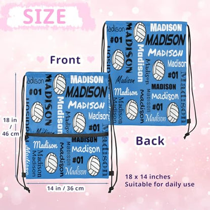 Custom Volleyball Style Drawstring Bag, Personalized Sports Ball Backpack Drawstring Sack Cinch Bags for Team Gift Party Favors, Blue - color: Light Turquoise